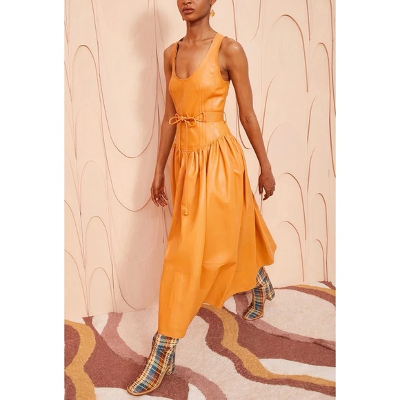 NWT Ulla Johnson Midi Sleeveless Belted Cordelia Leather Dress - Picture 5 of 10